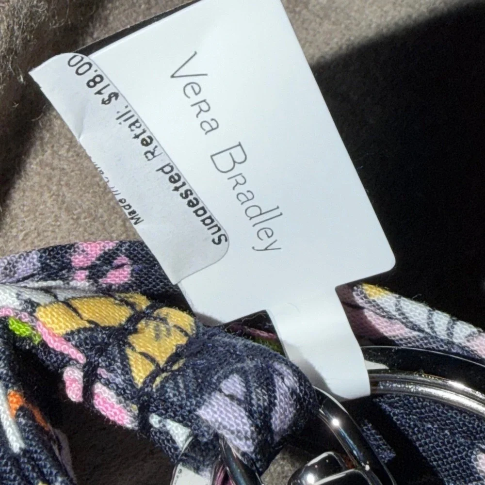Vera Bradley Lanyard Bloom Boom Navy Floral Quilted Cotton ID Key Holder NEW